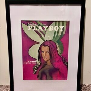 Framed Vintage 1970 Playboy Cover Wall Art with Pink and Green Accents